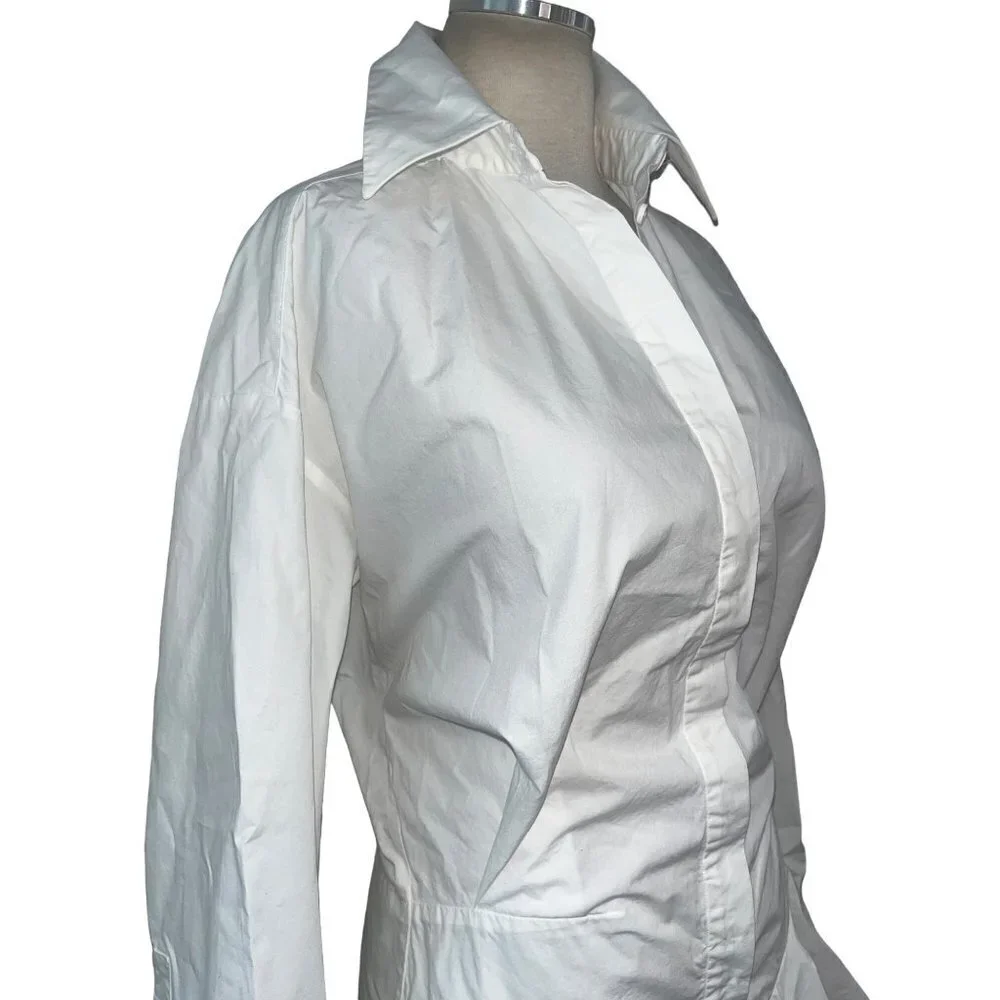 THE ATTICO Candice Mini Dress in White 42 New Womens Collard Ruffle Shirt - Picture 6 of 16